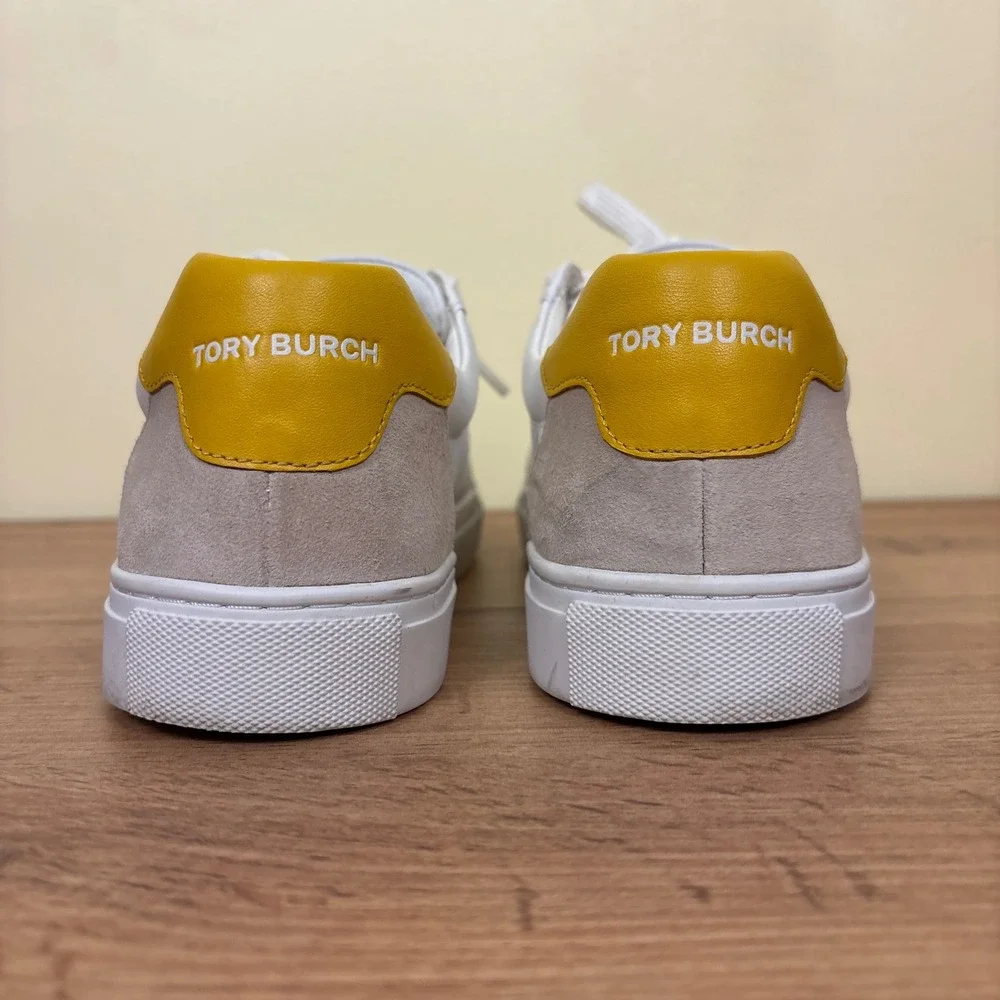 TORY BURCH Andrea‎ Colorblock Court Sneaker White/Goldfinch Yellow Women Size 9
